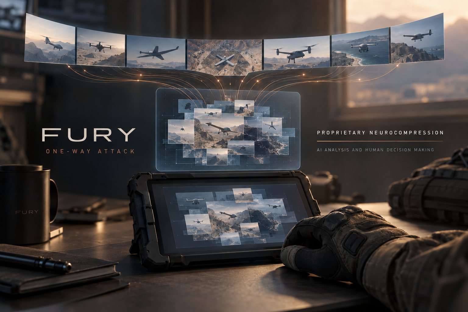 FURY interface concept showing multiple source views combined into a shared review display
