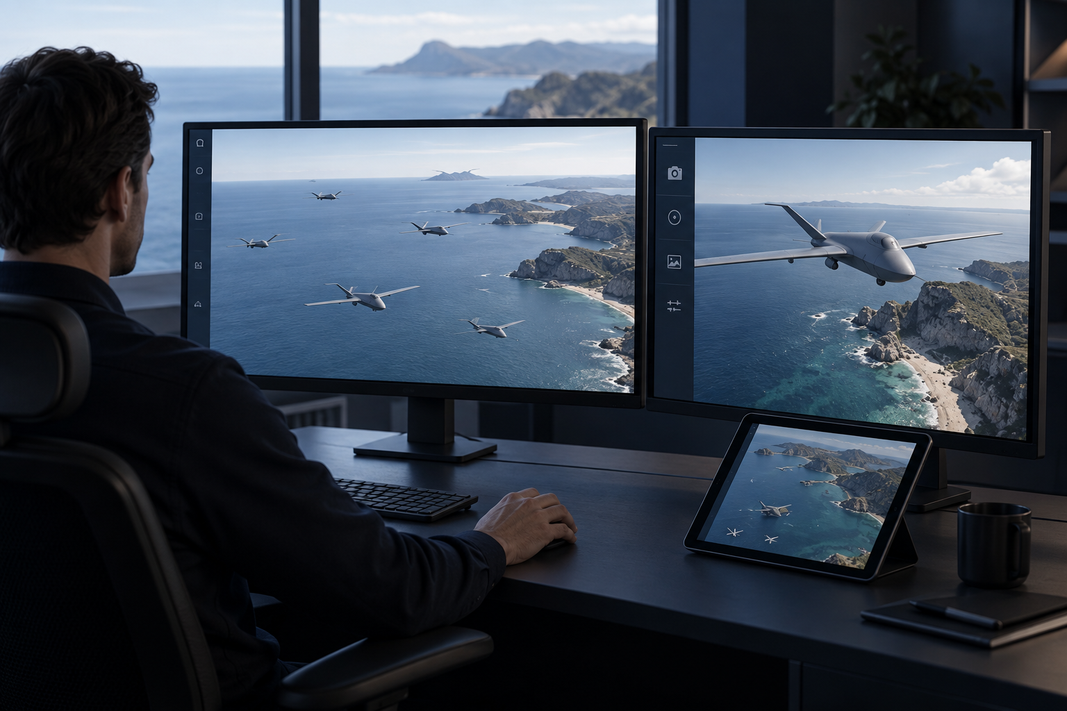 Operator concept at connected displays presenting complementary fleet and mission information